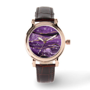 Agate Purple Violet Gold Glitter Your Name Watch