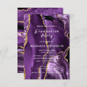 Agate Purple Violet Gold Graduation Invitation