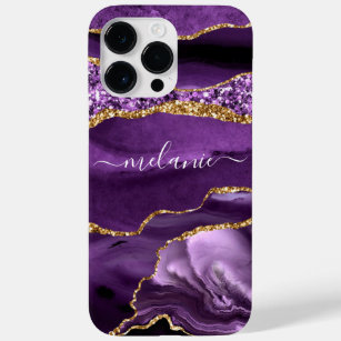 Agate Purple Violet Gold Marble Your Name Gift Case-Mate iPhone 14 Pro Max Case