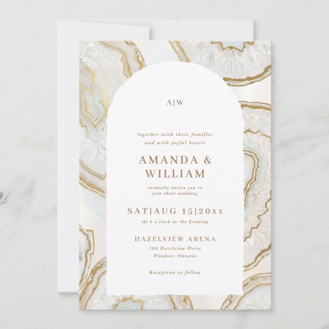 Agate Quartz Background Wedding Invitation (Front)