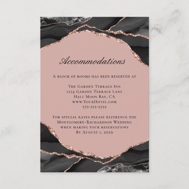 Agate Rose Gold Foil Wedding Accommodations Enclosure Card (Front)