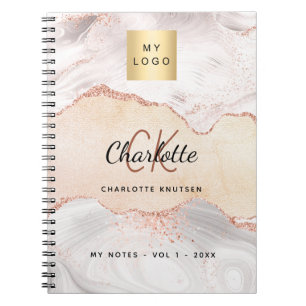 Agate rose gold logo monogram elegant business notebook