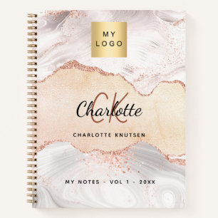 Agate rose gold logo monogram elegant business notebook
