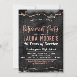 Agate Rose Gold Vein Retirement Party Invitation
