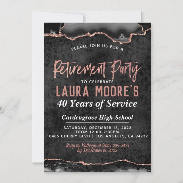 Agate Rose Gold Vein Retirement Party Invitation (Front)