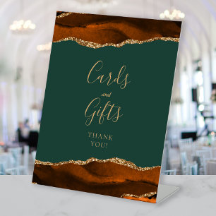 Agate Rust Gold Green Wedding Cards and Gifts Pedestal Sign