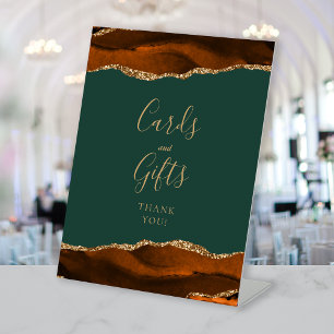 Agate Rust Gold Green Wedding Cards and Gifts Pedestal Sign