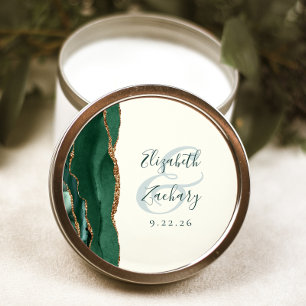 Agate Script Emerald Green Gold Ivory Wedding Classic Round Sticker