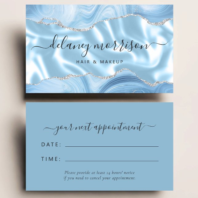 Agate Silk Blue Luxury Stylist Appointment Business Card (Creator Uploaded)