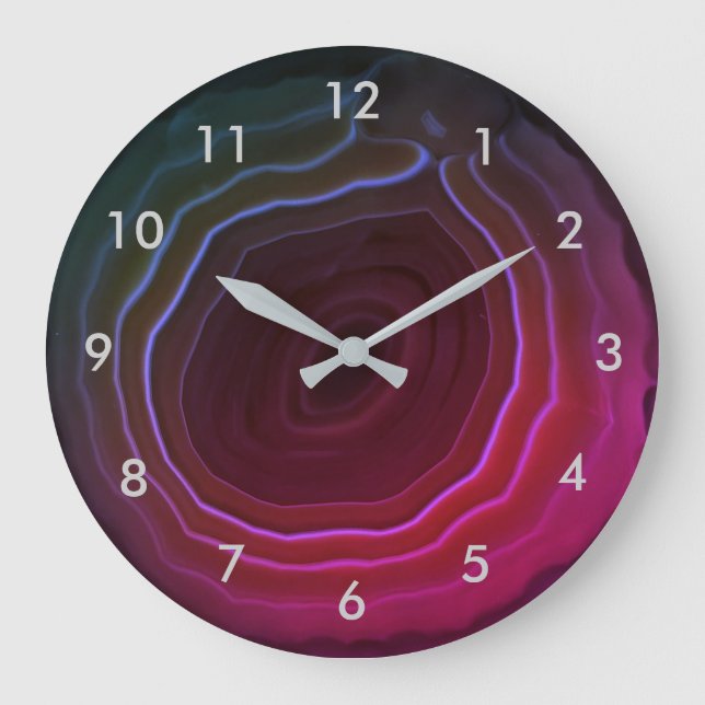 Agate slice pink stone clock with numbers. (Front)