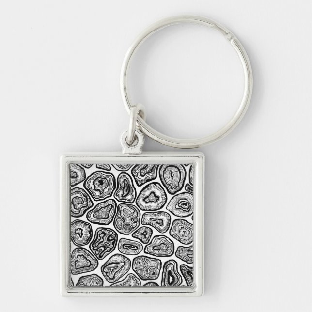 Agate slices in black and white key ring (Front)