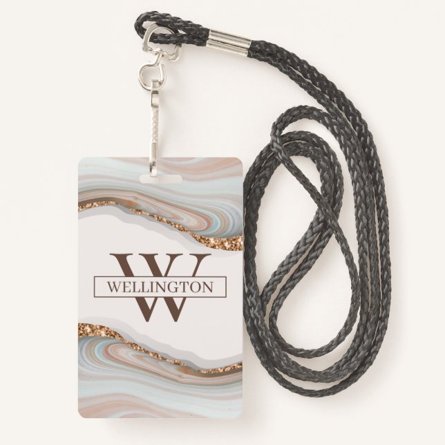 Agate Stone Marble Badge ID Badge (Back with Lanyard)