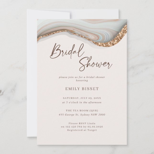 Agate Stone Marble Bridal Shower Invitation (Front)
