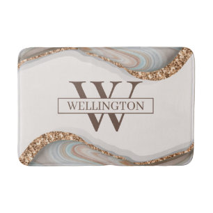 Agate Stone Marble Monogram Name Bath Mat