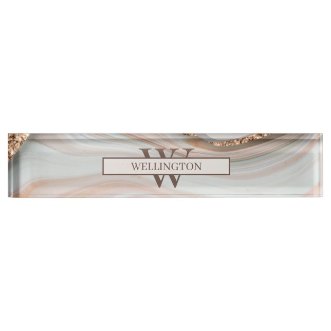 Agate Stone Marble Monogram Name Nameplate (Front)
