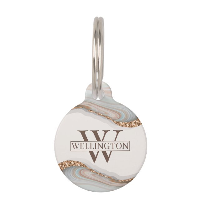 Agate Stone Marble Monogram Name Pet Tag (Back)