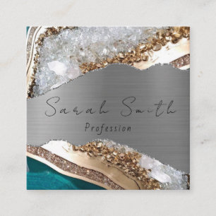 Agate Stone Marble Silver Elegant Square Business Card