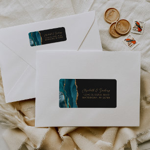 Agate Teal Blue Dark Wedding Return Address