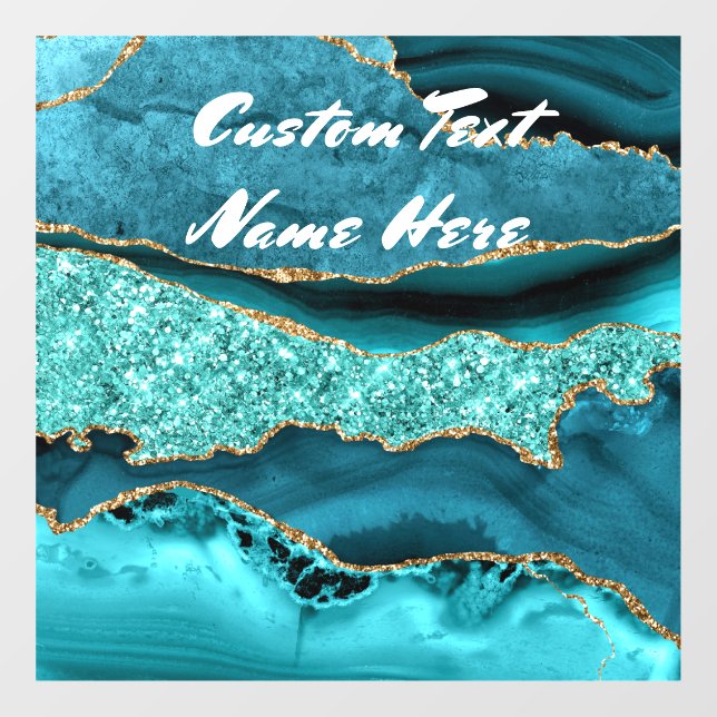 Agate Teal Blue Gold Aqua Turquoise Custom Text (Sheet)
