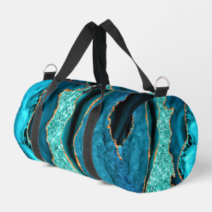 Agate Teal Blue Gold Glitter Aqua Turquoise Duffle Bag