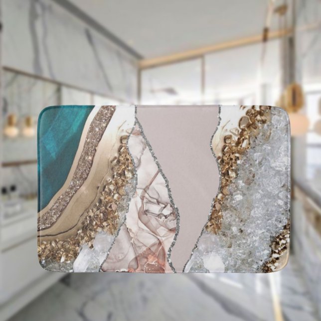 Agate Teal Blue Gold Glitter Marble Aqua Turquoise Bath Mat (Creator Uploaded)