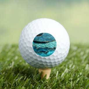 Agate Teal Blue Gold Glitter Marble Aqua Turquoise Golf Balls