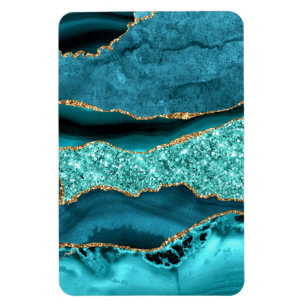 Agate Teal Blue Gold Glitter Marble Aqua Turquoise Magnet