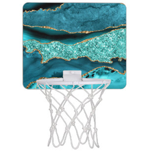 Agate Teal Blue Gold Glitter Marble Aqua Turquoise Mini Basketball Hoop
