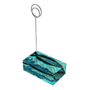 Agate Teal Blue Gold Glitter Marble Aqua Turquoise Place Card Holder