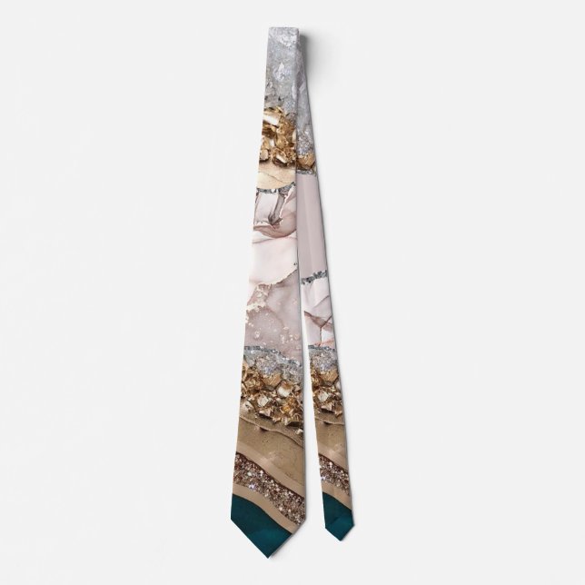 Agate Teal Blue Gold Glitter Marble Aqua Turquoise Tie (Front)