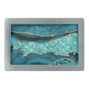 Agate Teal Blue Gold Marble Turquoise Belt Buckle
