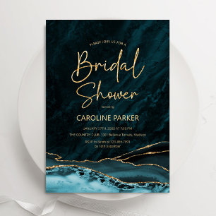 Agate Teal Gold Bridal Shower Invitation