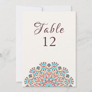 Agate Turquoise Mandala Wedding Table Number