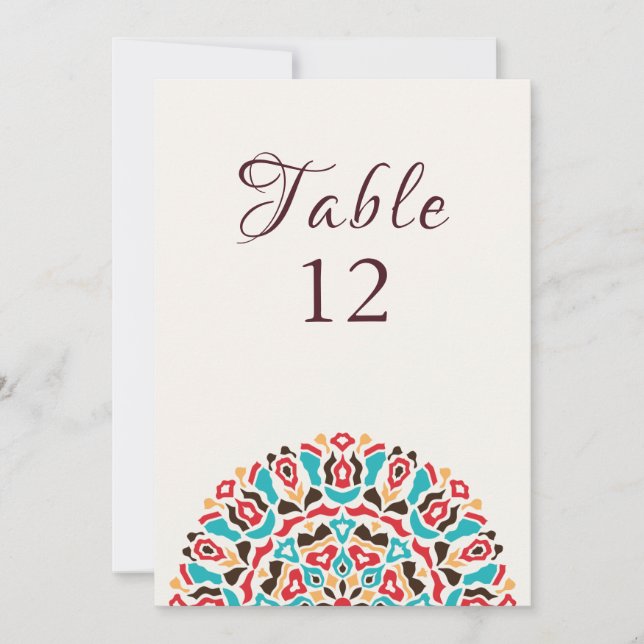Agate Turquoise Mandala Wedding Table Number (Front)