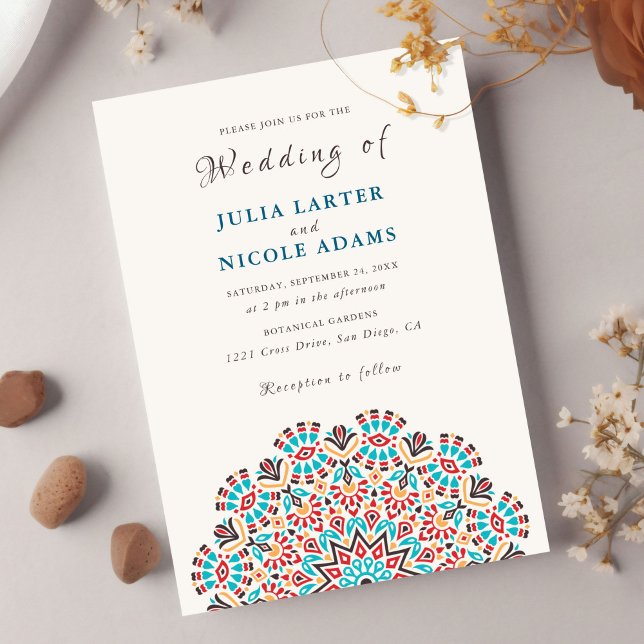 Agate Turquoise Teal & Wine Floral Mandala Wedding Invitation (Creator Uploaded)