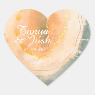 Agate Watercolor Geodes Coral Wedding Heart Sticker
