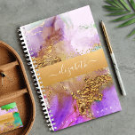 Agate watercolor gold pink purple green script planner<br><div class="desc">A sparkly, faux gold foil band with your script typography name overlays a rich, gold veined, purple, pink, aqua, and green agate watercolor background on this chic, elegant, trendy, custom name yearly planner. Personalise with your initial. This planner comes in 2 sizes: small (5.5”x8.5”) and medium (8.5”x11”). Makes a fun...</div>