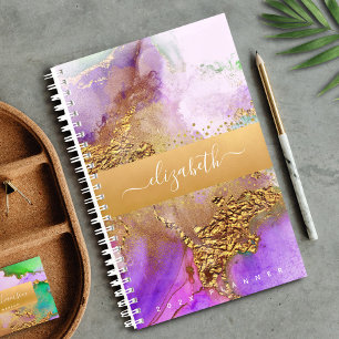Agate watercolor gold pink purple green script planner