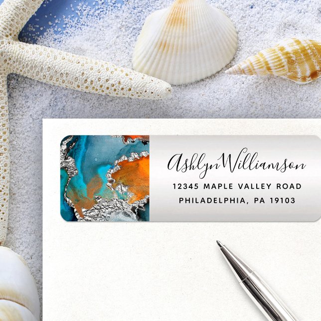 Agate watercolor silver turquoise orange address (Creator Uploaded)