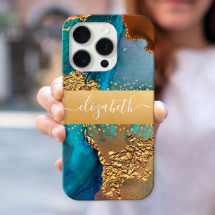 Agate watercolor turquoise orange gold your name iPhone 16 pro case