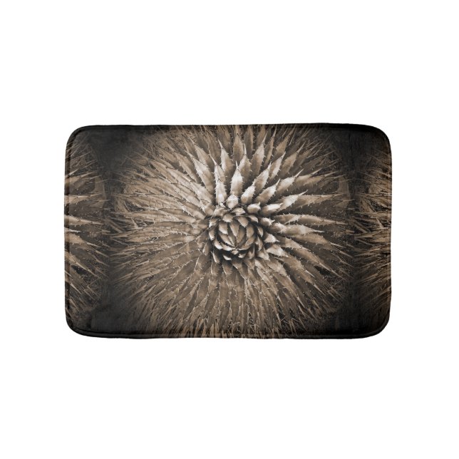 Agave Abstract Brown Tan Sepia Plush Bath Mat (Front)