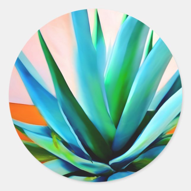 Agave blue and green plant  classic round sticker (Front)