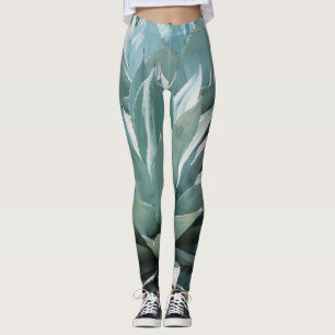 Agave Plant Succulent Blue Cacti Botanical Desert Leggings