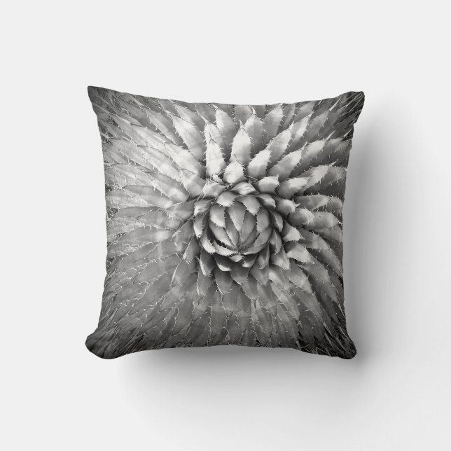 Agave Spikes Southwest Black and White B&W Square Cushion (Front)