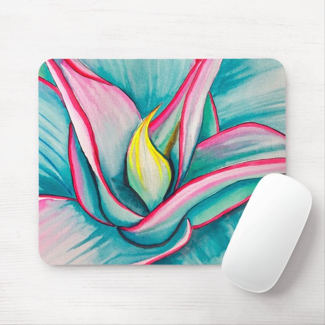 Agave succulent watercolor art  mouse pad (With Mouse)