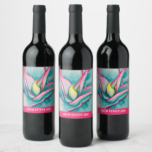 Agave succulent watercolor art wine label