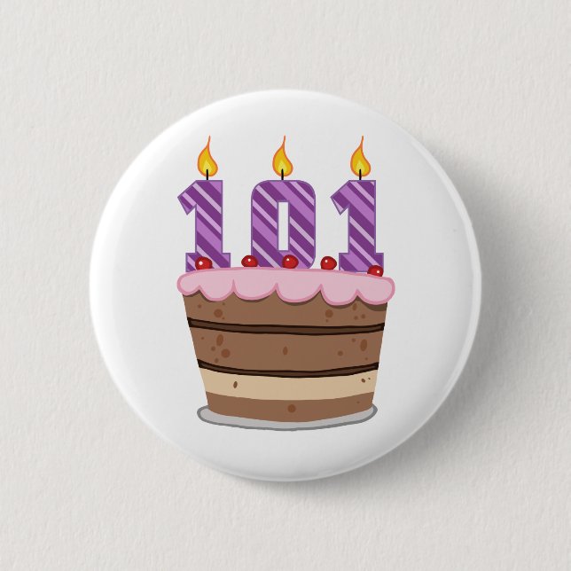 Age 101 on Birthday Cake 6 Cm Round Badge (Front)