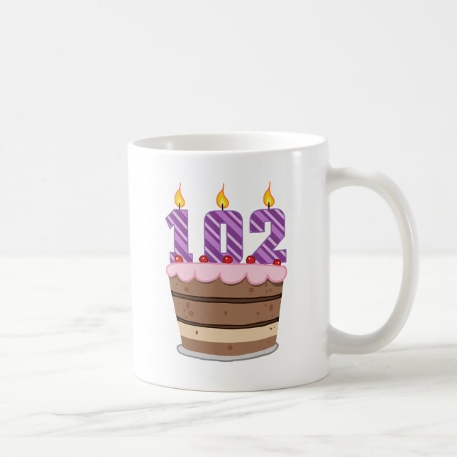 Age 102 on Birthday Cake Coffee Mug (Right)