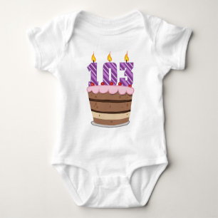 Age 103 on Birthday Cake Baby Bodysuit