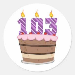 Age 103 on Birthday Cake Classic Round Sticker